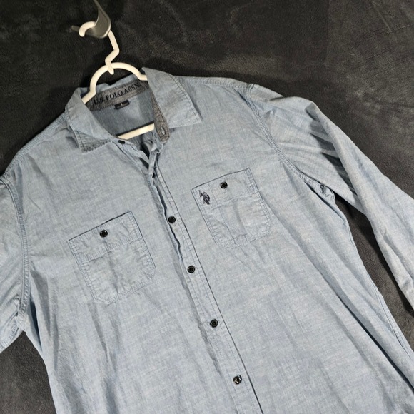 US‎ Polo Assn Chambray Shirt Long Sleeve Button Up Casual Work L - Picture 1 of 8